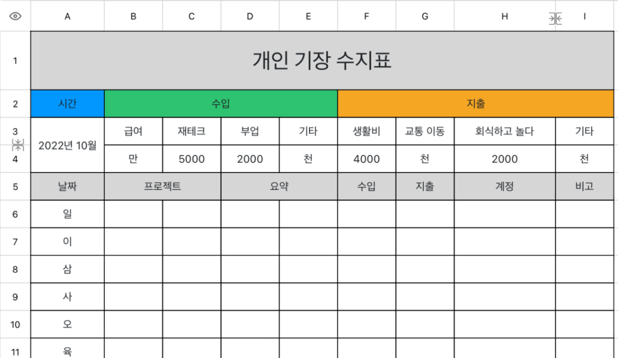 개인 기장 수지표 1